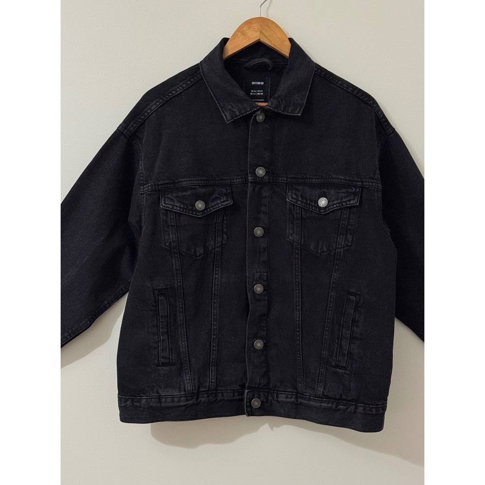 Cotton On Black Denim Trucker Jacket Oversized Relaxed Fit Women's US 6 - Picture 6 of 14